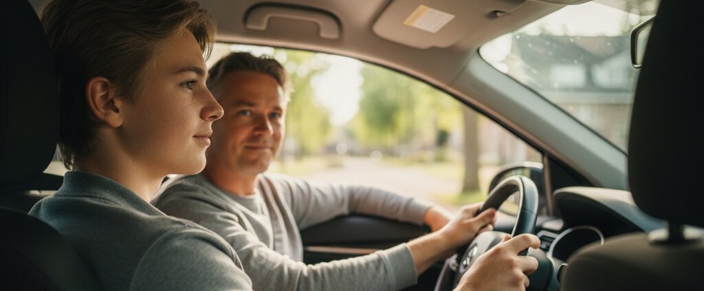 Jonge bestuurder rijdt begeleid met ouder als coach via 2toDrive