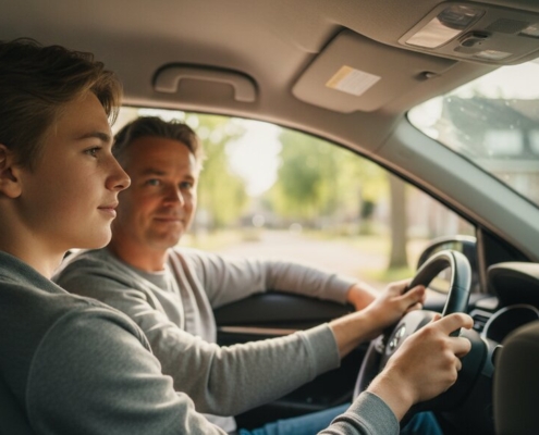 Jonge bestuurder rijdt begeleid met ouder als coach via 2toDrive