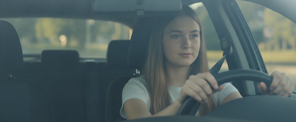 Jonge leerling met handen aan het stuur tijdens een rijles, voorkomt veelgemaakte fouten