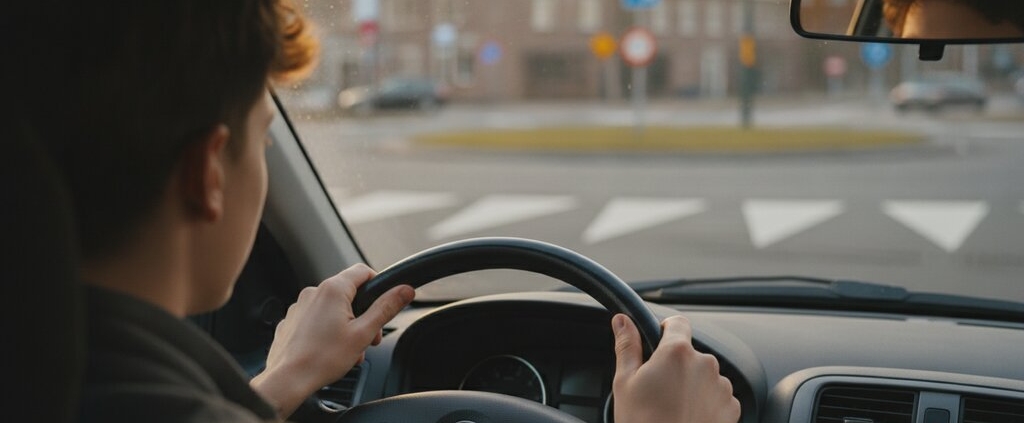 Jonge bestuurder nadert een lastige rotonde in de regio Culemborg en Tiel