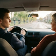 Jonge bestuurder rijdt met begeleider naast zich, nieuwe EU-regels voor het rijbewijs